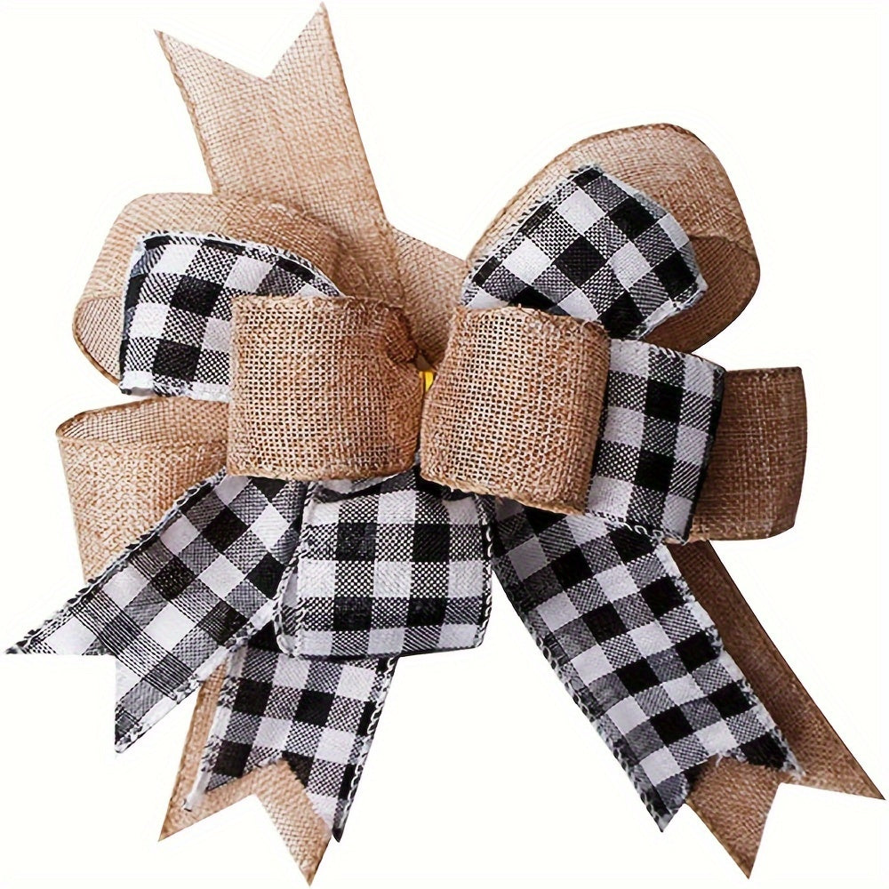 Christmas Tree Decoration Bow Linen Red Plaid Ribbon Christmas Bow