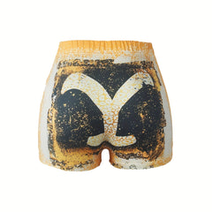 Graphic Print Skinny Shorts Casual Shorts For Spring & Summer