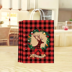 4pcs Christmas Gift Bags Craft Paper with Handles Party Favor Supplies