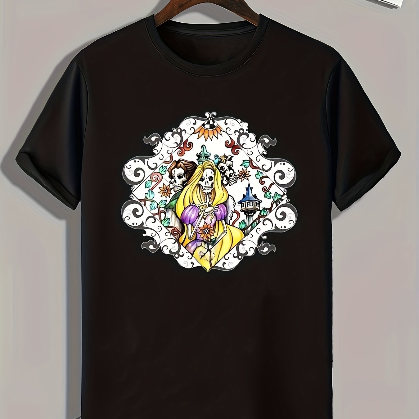 Skeleton Princess Pattern Print Men's Sports T-shirt Comfy Graphic Tee