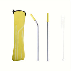 Stainless Steel Straws Set with Silicone Head Replacement, Brush, Storage Bag