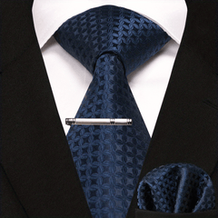 3pcs Wedding Tie And Square Scarf Set with Tie Clip