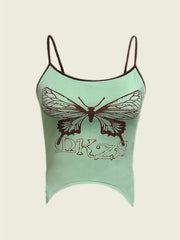 Y2K Butterfly Print Cami Top Summer Sleeveless Crew Neck Women's Clothing