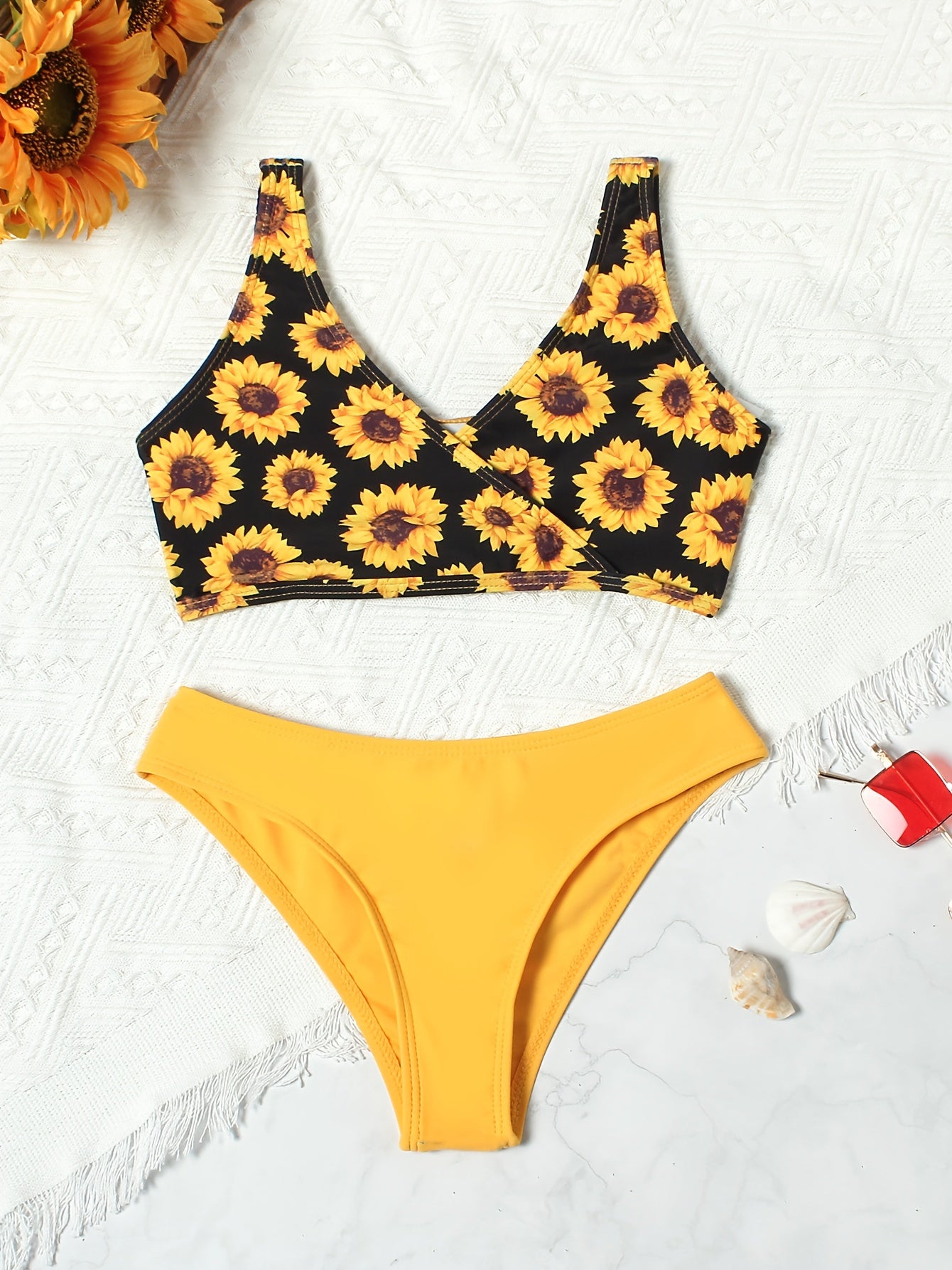 Sunflower Girl's Bikini Set Tank Top & Briefs Swimsuit for Beach Vacation