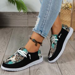 Leopard & Floral Pattern Flat Shoes Slip On Casual Lightweight Women's Shoes