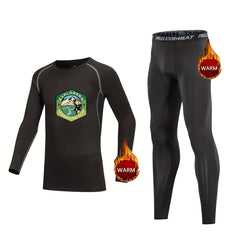 2pcs Kids Compression Fleece Sets Cartoon Landscape Pullover Elastic