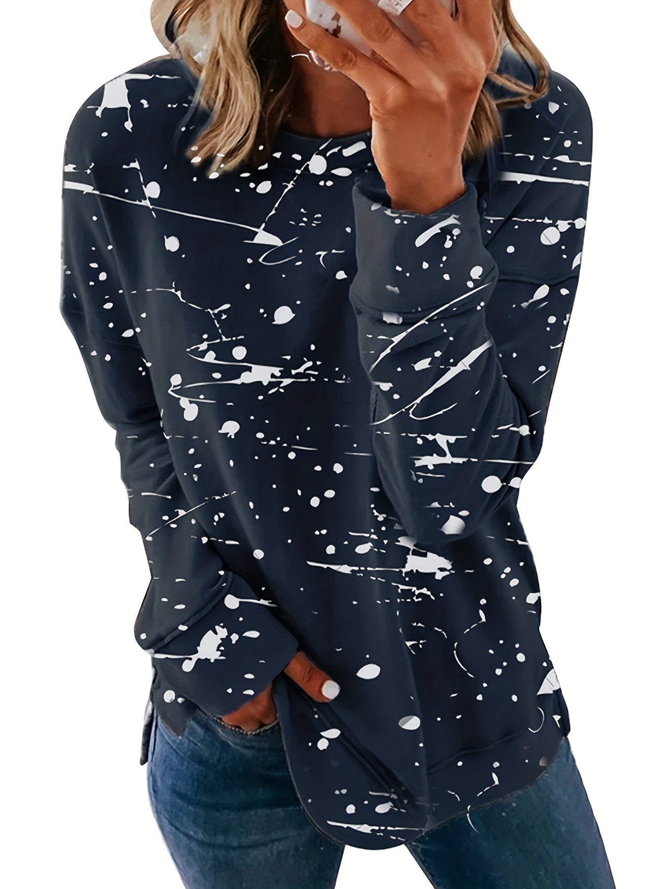 Graffiti Print Crew Neck Sweatshirt Long Sleeve Pullover