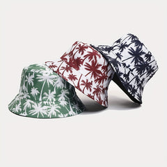 Coconut Tree Print Reversible Bucket Hat for Summer Beach Vacation