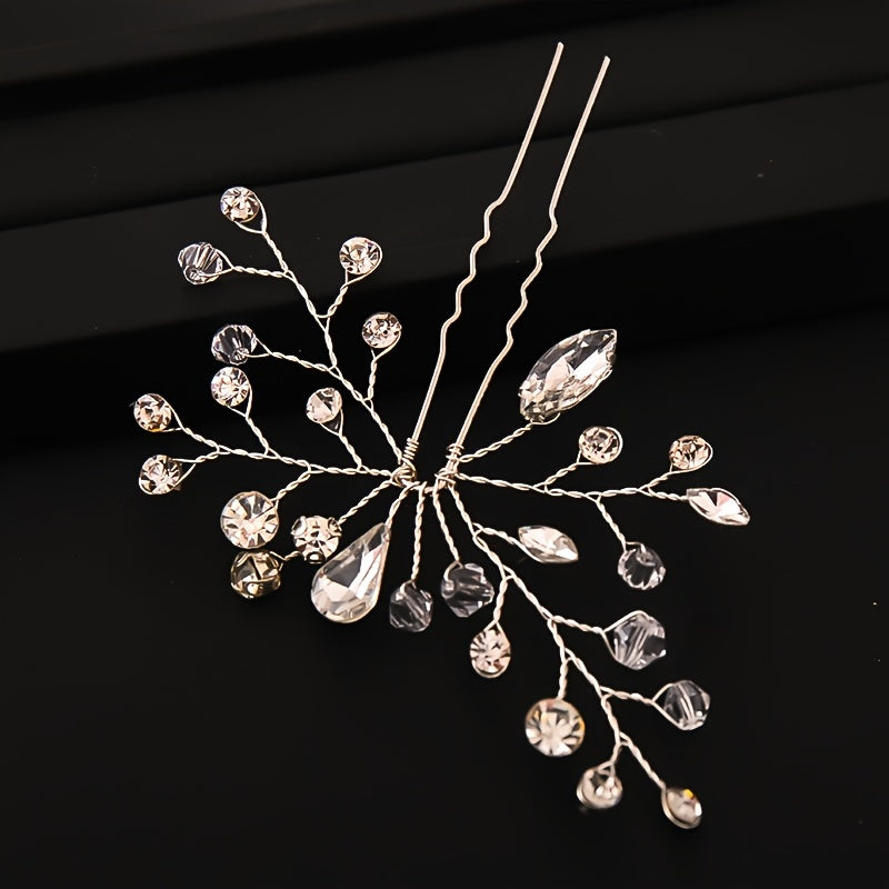 Crystal Bride Wedding Hair Pins Rhinestone Flower Hair Piece
