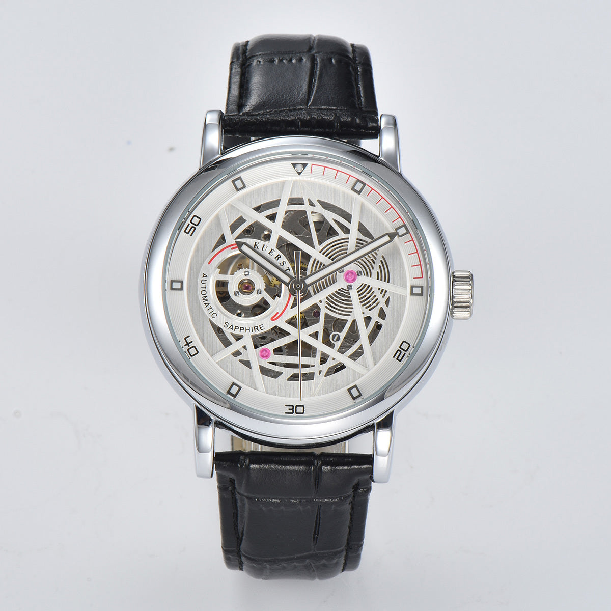 Teen's Luminous Watch Hollow 3D Dial Belt Automatic Mechanical Wristwatch