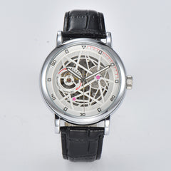 Teen's Luminous Watch Hollow 3D Dial Belt Automatic Mechanical Wristwatch
