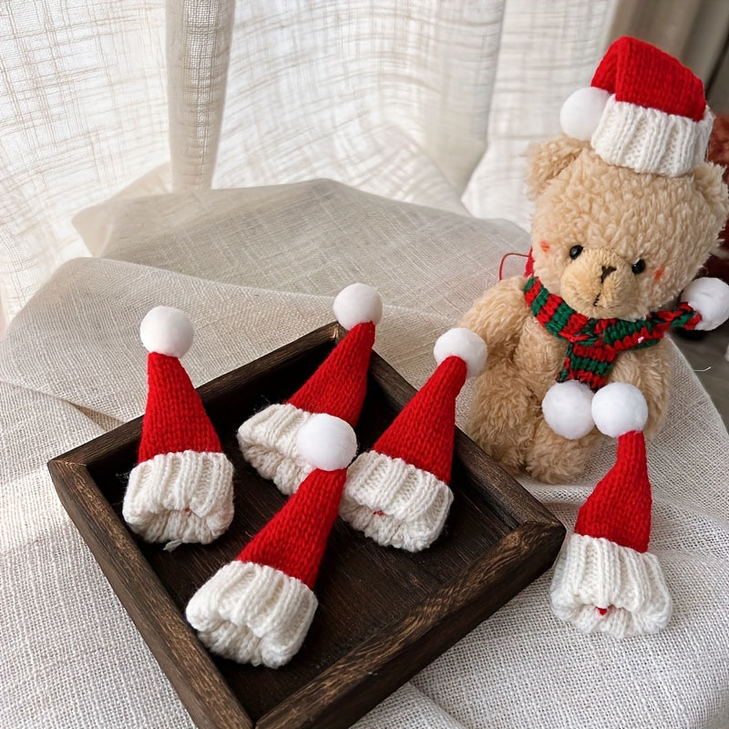 6pcs Mini Christmas Santa Knitted Hat Scarf Set DIY Craft Art