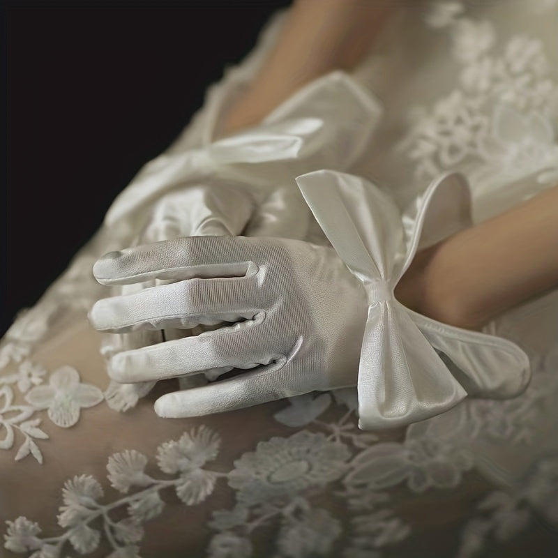 Bridal Gloves And Satin Wedding Gloves With Bowknot