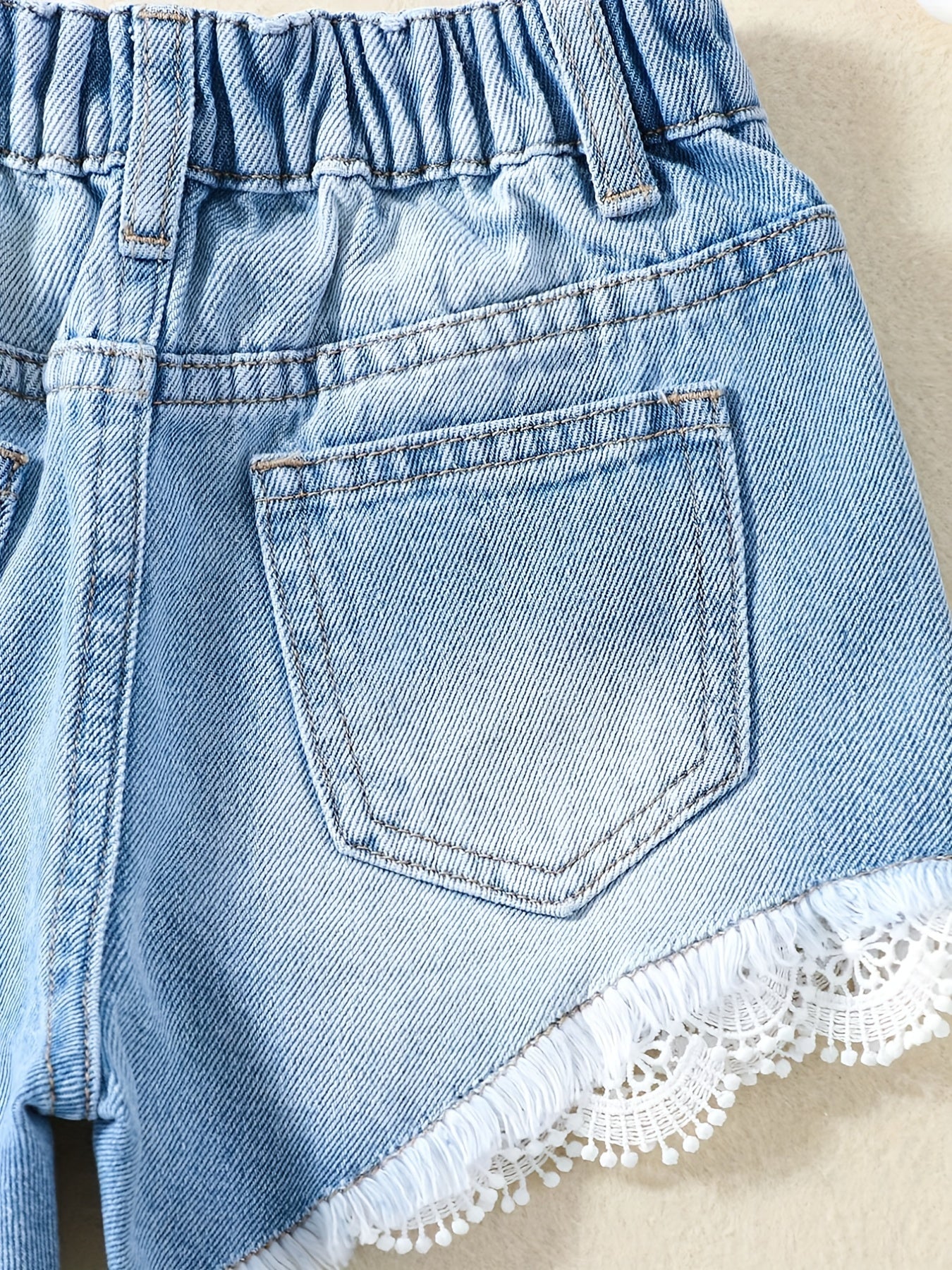 Toddler Girls Lace Denim Shorts Elastic Waist Regular Fit Jean Shorts