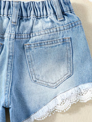 Toddler Girls Lace Denim Shorts Elastic Waist Regular Fit Jean Shorts
