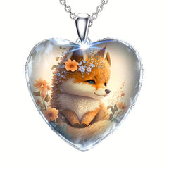 Fox Flower Heart Pendant Necklace for Girls
