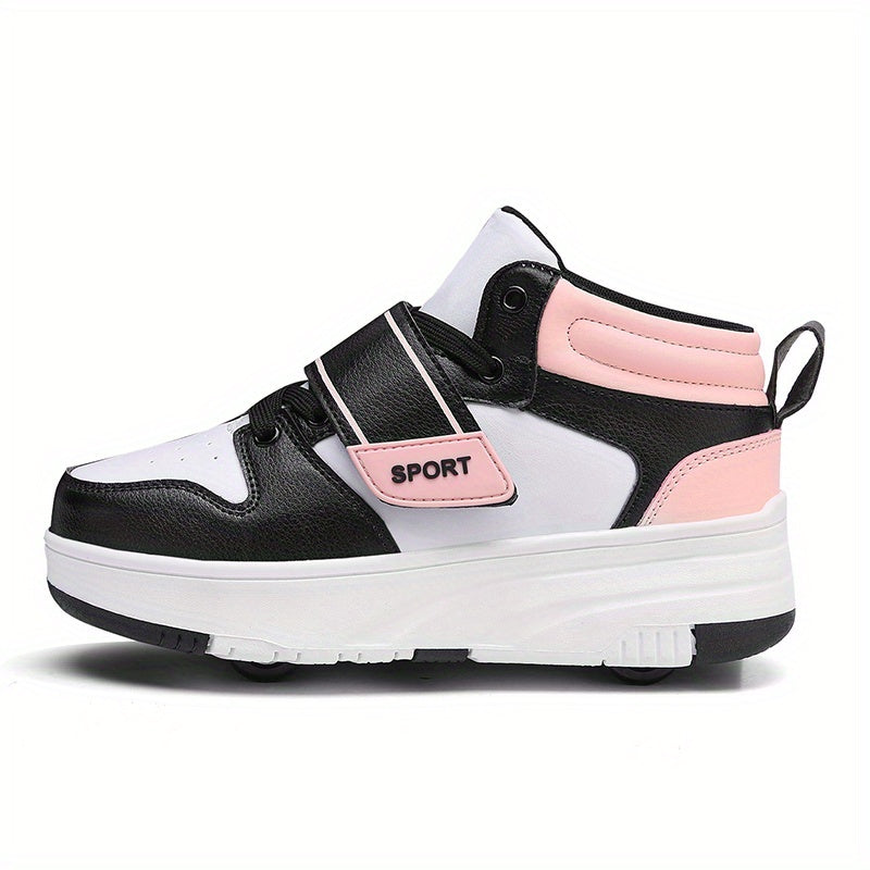 Youth Roller Shoes Hook & Loop Comfy 4 Wheels Skate Sneakers