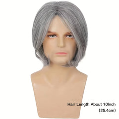 Men's Grey Hair Wig Long Straight Synthetic Fiber for Halloween Cosplay Party