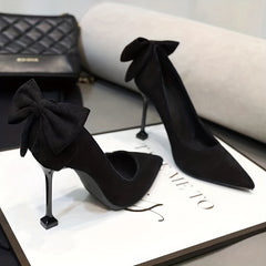 Solid Stiletto Heels Pointed Toe Slip-On Shoes with Bowknot Details