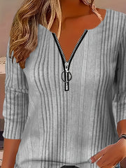 Solid Ribbed Knit Long Sleeve Half Zipper Pullover Jumper