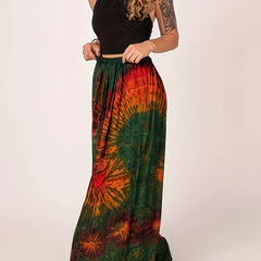 Retro Skirt Women's Plus Tie Dye Elastic High Rise Maxi Skirt
