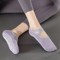Women's Non Slip Cross Strap Yoga Socks with Grips