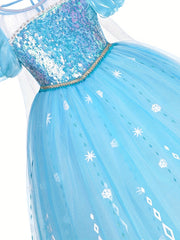 Girls Sequin Snowflake Princess Dress Set