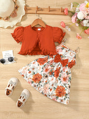 2 Pcs Baby Girl Boho Floral Dress & Cardigan Set