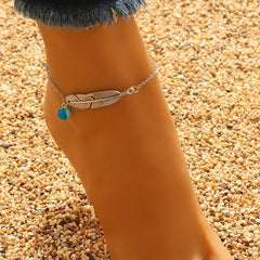 Leaf Shape Ankle Bracelet Stone Pendant Chain for Summer Beach Jewelry