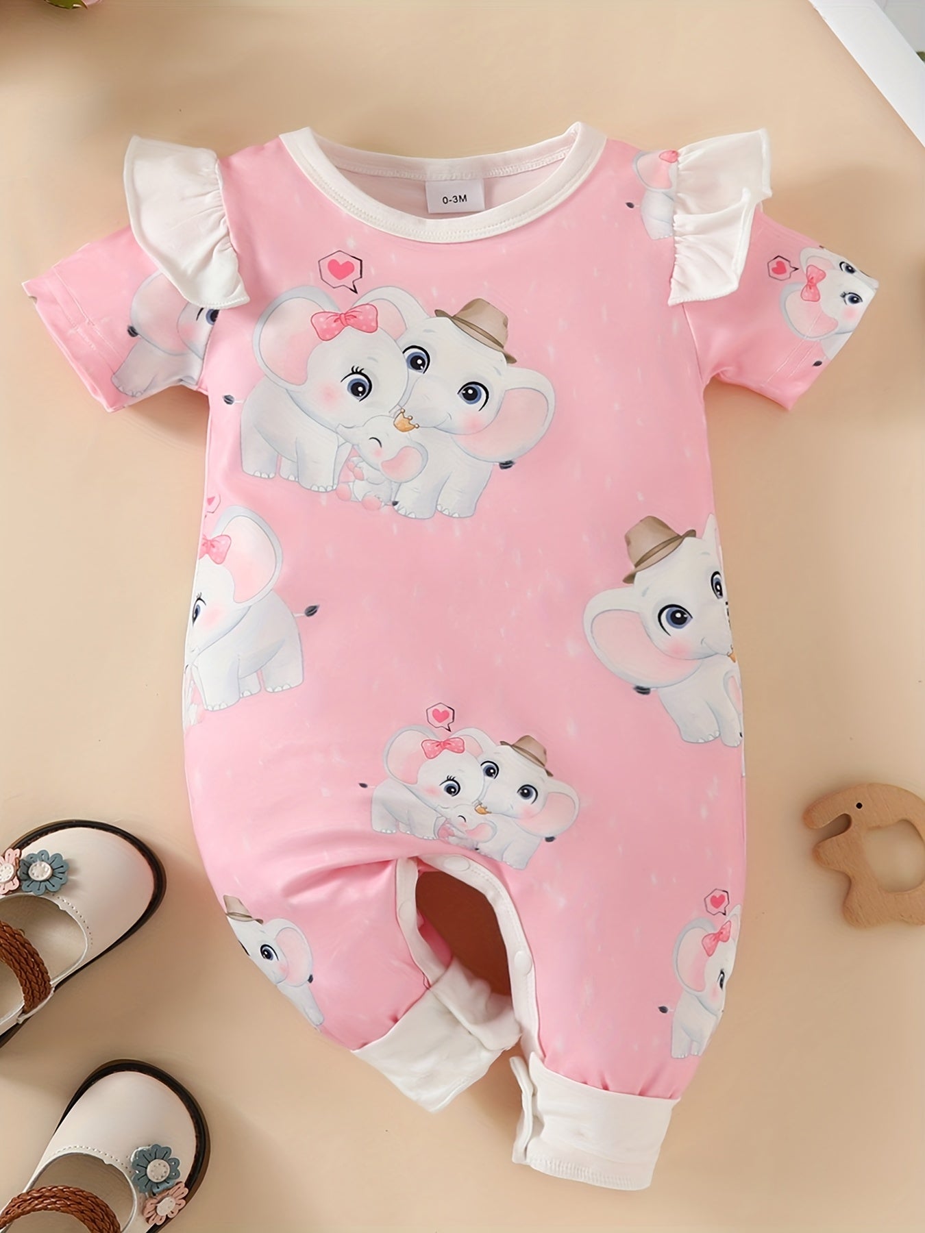Baby Girls Elephant Graphic Print Short Sleeve Romper Jumpsuit Clothes