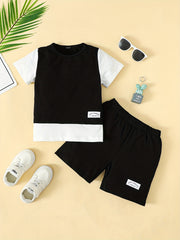 Boys Casual Outfit Round Neck T shirt & Shorts Kids Summer Clothes Sets