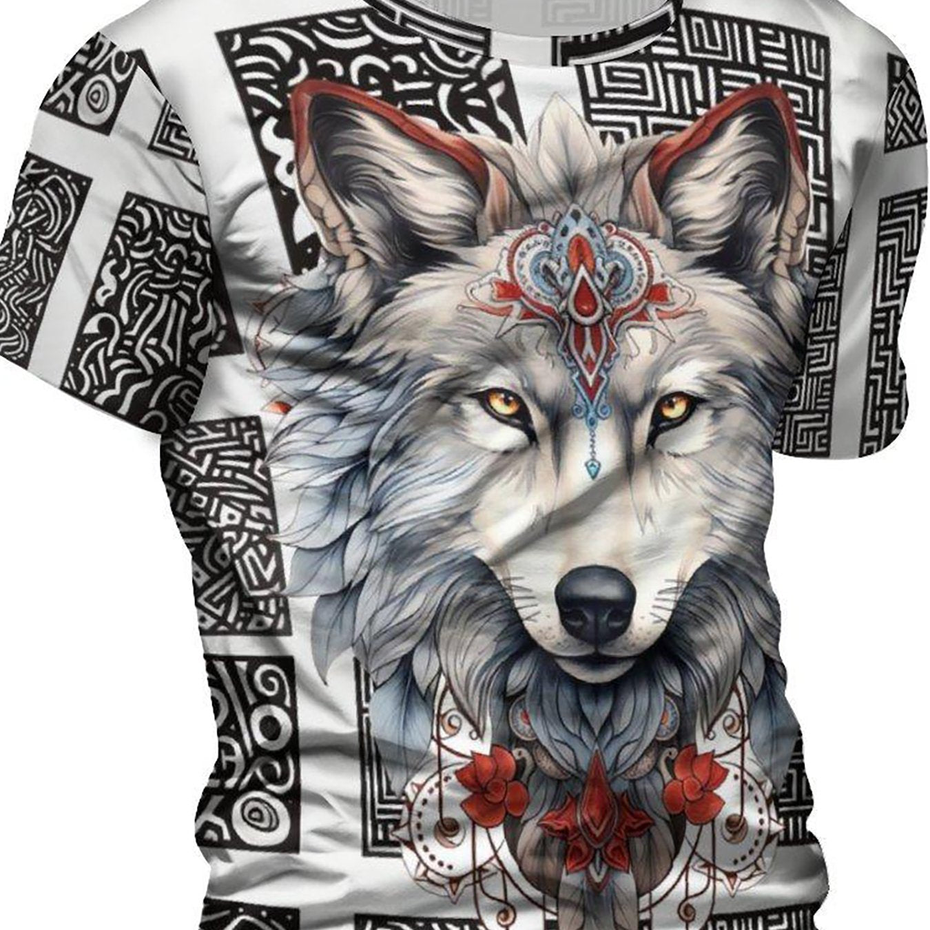 Wolf 3D Pattern Print Men's Graphic T-shirt Short Sleeve Pullover Tops