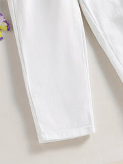 Girls Ruffle Paperbag Waist Straight Leg Pants High Waist Button Trousers