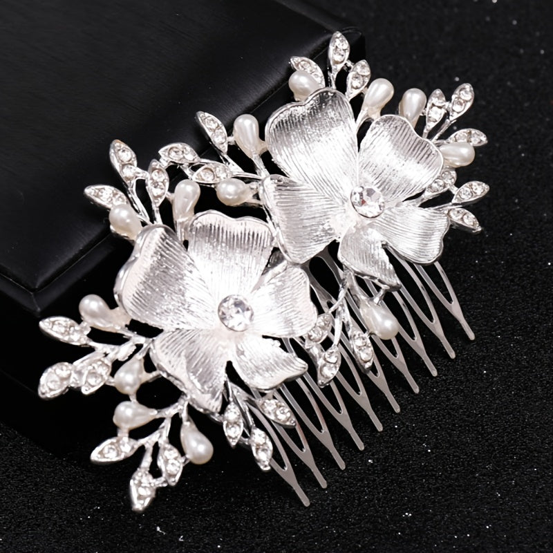 Crystal Pearl Flower Leaf Hairpin Hair Comb Clip Rhinestone Party Prom Bridal