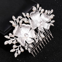 Crystal Pearl Flower Leaf Hairpin Hair Comb Clip Rhinestone Party Prom Bridal