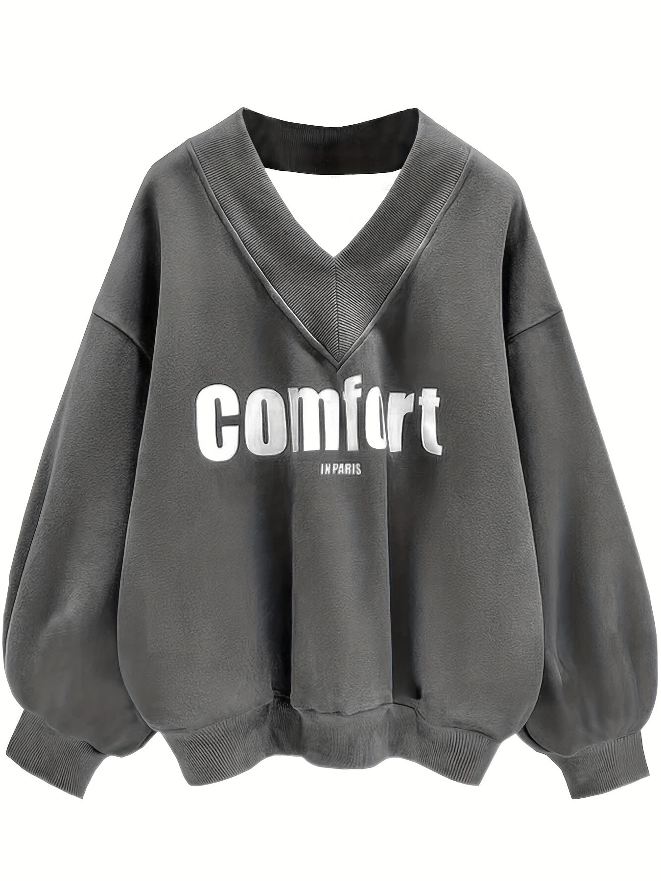 Letter Graphic Print V Neck Sweatshirt for Women