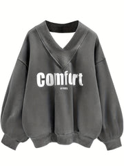 Letter Graphic Print V Neck Sweatshirt for Women