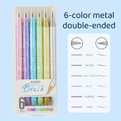 Dual Head Metallic Marker Pen Soft Brush & Fine Tip for Art Journaling