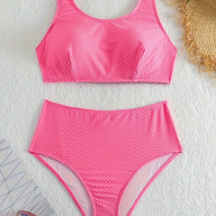 Women's Plus Size Textured Bikini Set - Tank Bra & High Waisted Panty Swimsuit