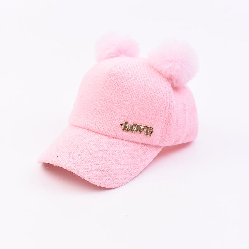 Kids Baseball Cap Double Pom Pom Decor Sun Protection Sunshade Hat