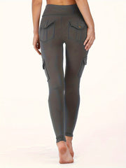 Women Elastic Tight Sports Pants Pocket High Waist Quick-dry Leggings