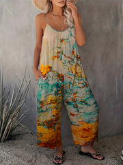 Tie Dye Wide Leg Jumpsuit Sleeveless Casual Loose Jumpsuit
