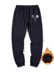 Men's Rose Graphic Sherpa Fleece Drawstring Sweatpants