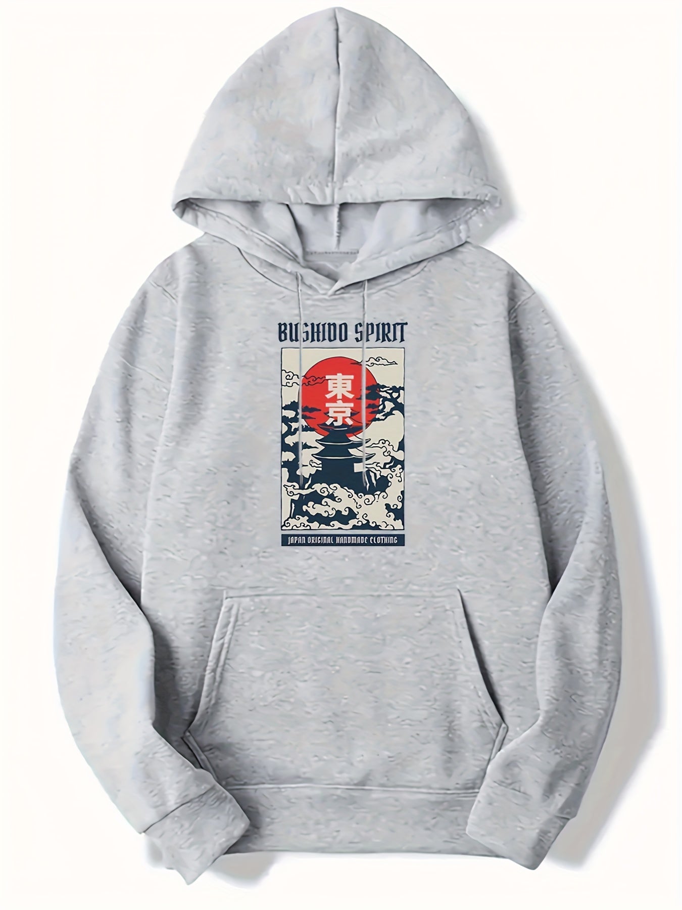 Japanese Style Print Hoodies For Men Graphic Sweatshirt With Kangaroo Pocket