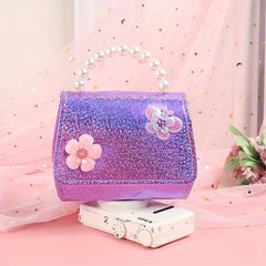 Kids Small Bright Leather Butterfly Flower Crossbody Bag