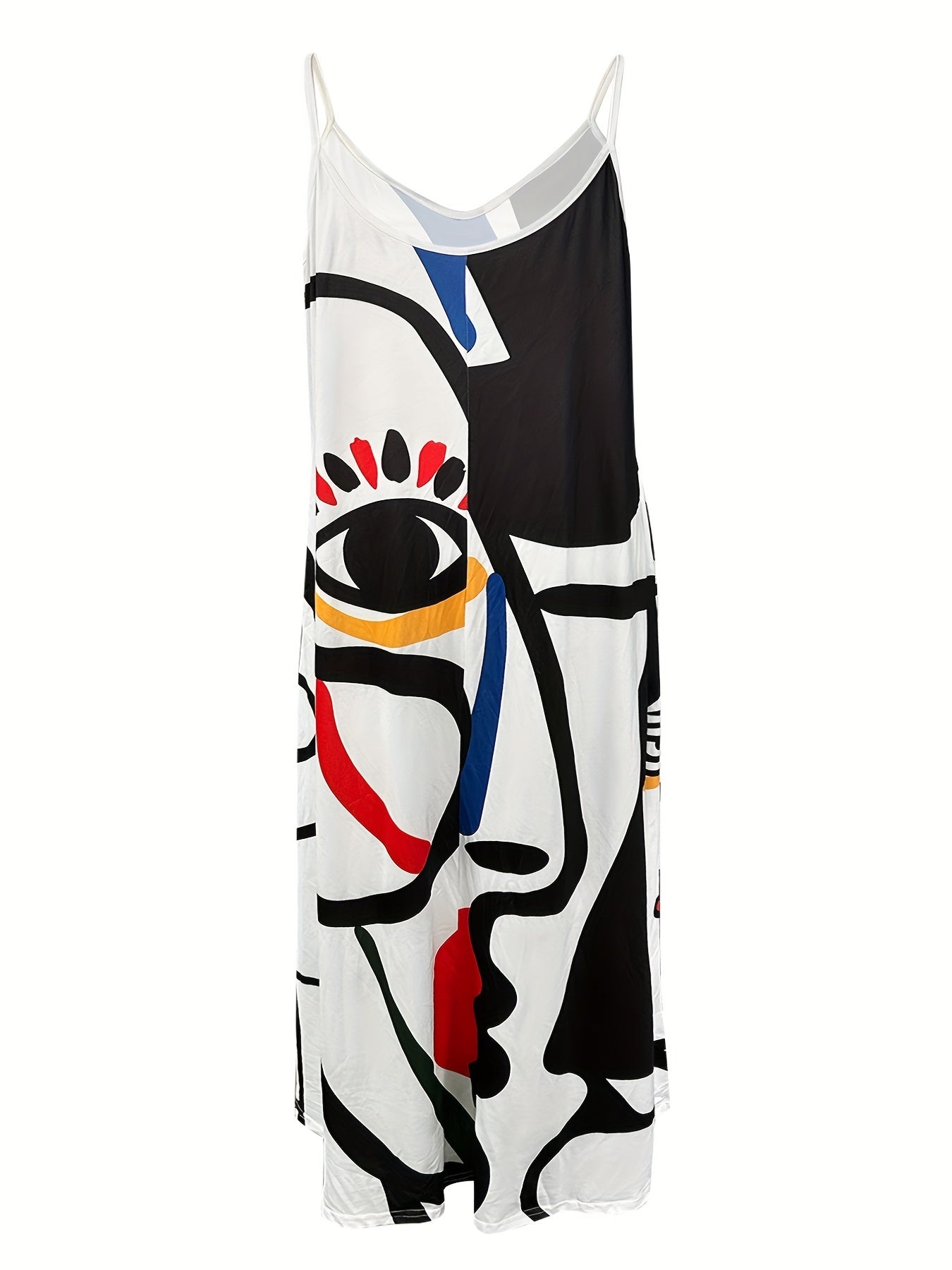 Abstract Figure Print Maxi Dress With Pockets