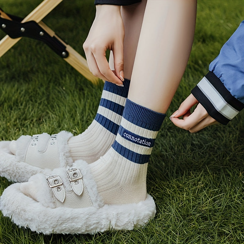 Striped Sports Socks Breathable College Style Women's Stockings