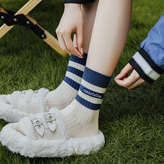 Striped Sports Socks Breathable College Style Women's Stockings