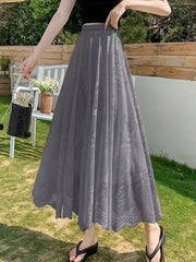 Embroidered Lace Elastic Waist Skirt for Women