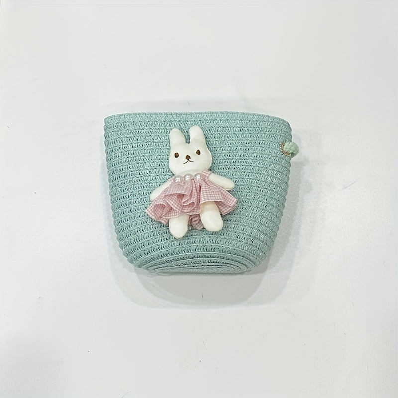 Girls Rabbit Flower Straw Bag Crossbody Bag Messenger Bag Coin Purse